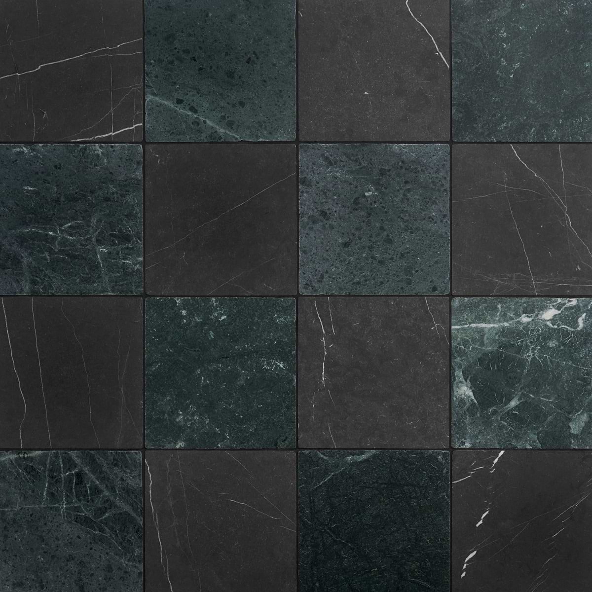 Kit - Mason Checkerboard Nero Marquina and Verde Green 12x12 Tumbled Marble Tile 