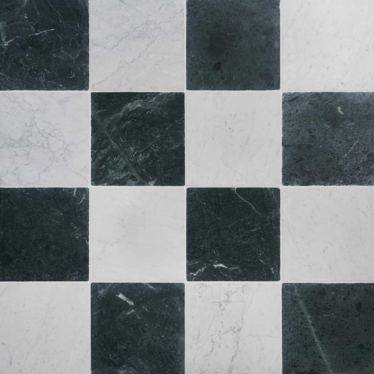 Kit - Mason Checkerboard Verde Green and Bianco Carrara 12x12 Tumbled Marble Tile 