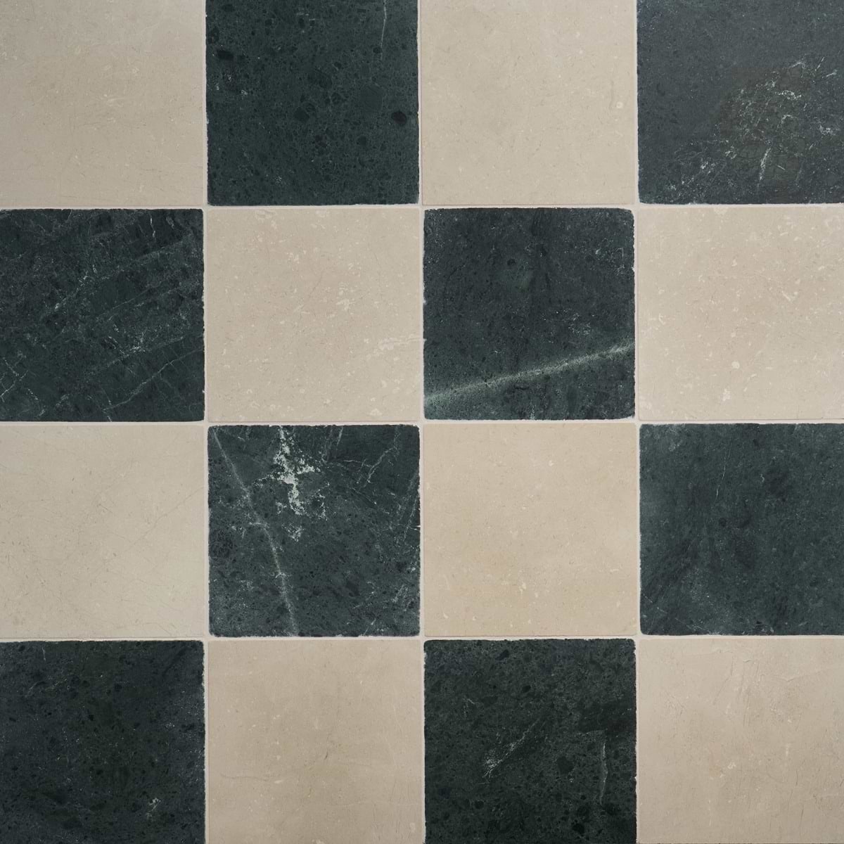 Kit - Mason Checkerboard Verde Green and Crema Marfil 12x12 Tumbled Marble Tile 
