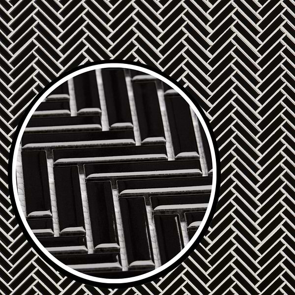 Motek Black 1x2" Herringbone Glossy Porcelain Mosaic Tile