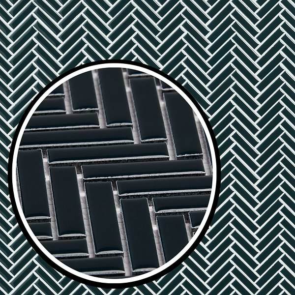 Motek Emerald Green 1x2" Herringbone Glossy Porcelain Mosaic Tile