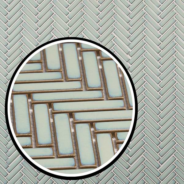Motek Mint Green 1x2" Herringbone Glossy Porcelain Mosaic Tile
