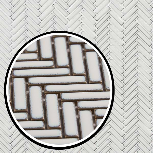 Motek Snow White 1x2" Herringbone Glossy Porcelain Mosaic Tile