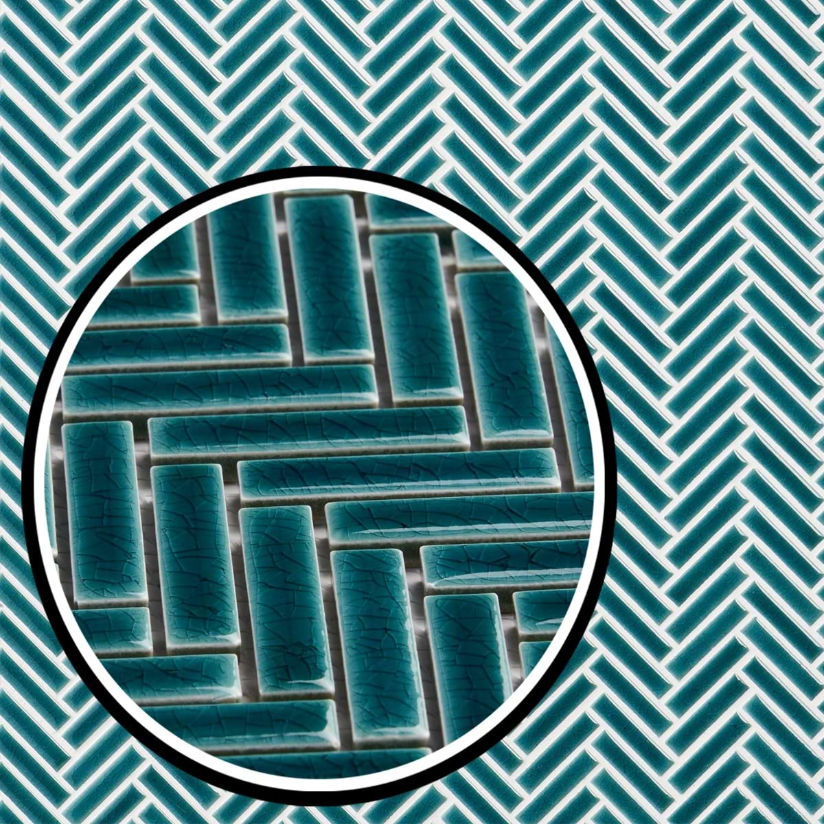 Motek Teal Crackled Glossy Herringbone 