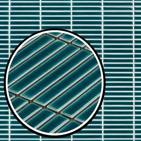 Motek Teal 1x4" Tri-Stacked Crackled Glossy Porcelain Mosaic Tile