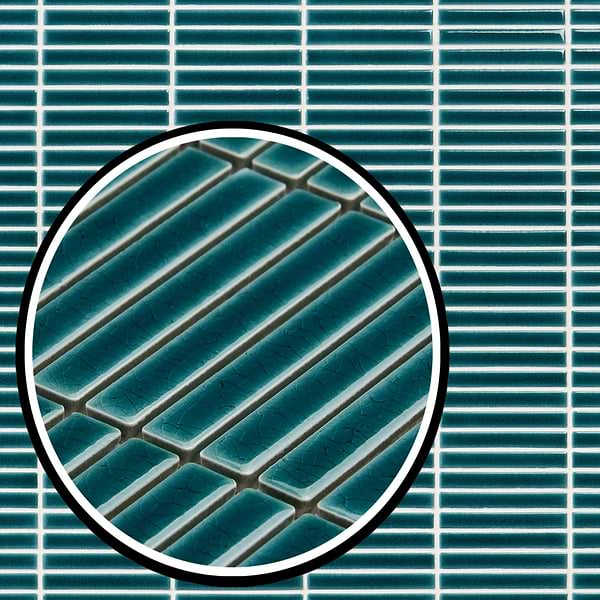 Motek Teal 1x4" Tri-Stacked Crackled Glossy Porcelain Mosaic Tile