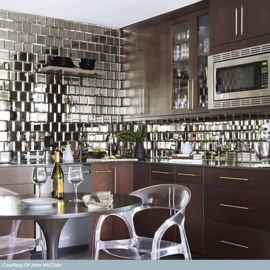 Mirror Antique 4x4 Beveled; in Antique Silver Mirror Glass; for Backsplash, Bathroom Wall, Kitchen Wall, Wall Tile; in Style Ideas Art Deco, Contemporary, Mid Century