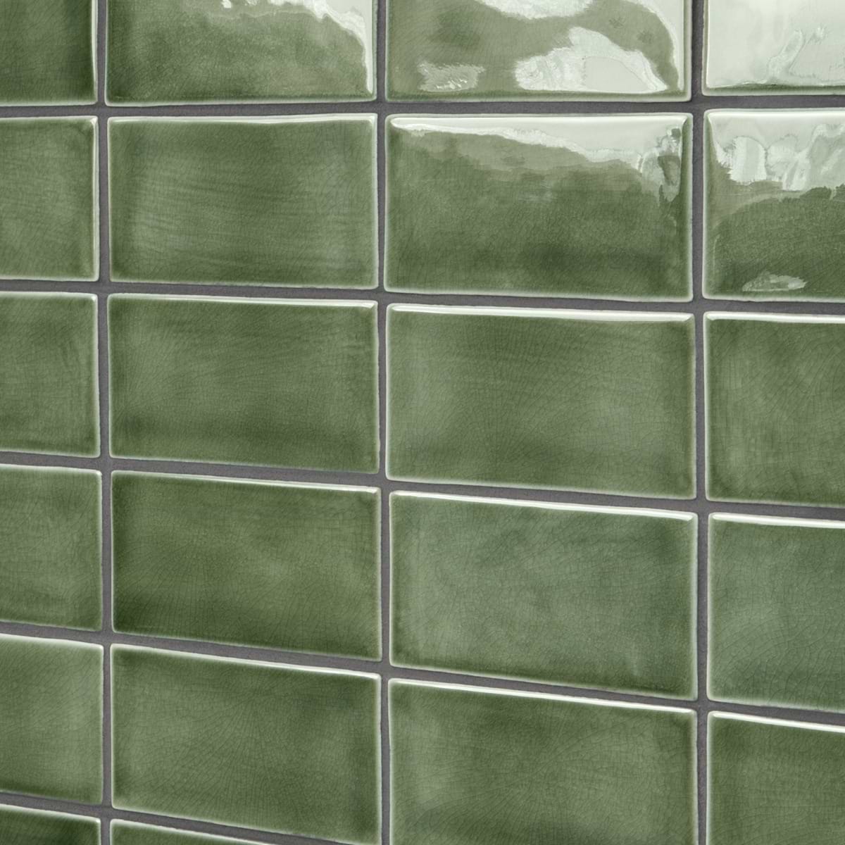 Shop Baroque Glass Crackled Fern Green 3x6 | SohoStudioCorp.com