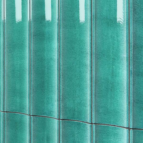 Bahari Fluted Aquamarine Blue 6x36 3D Glossy Lava Stone Tile