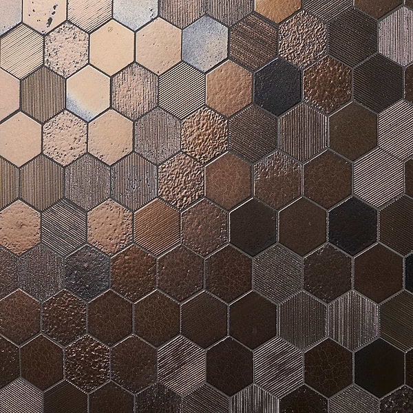 Art Lava Hexagon Mixed Bronze 3" Polished Lava Stone Mosaic Tile