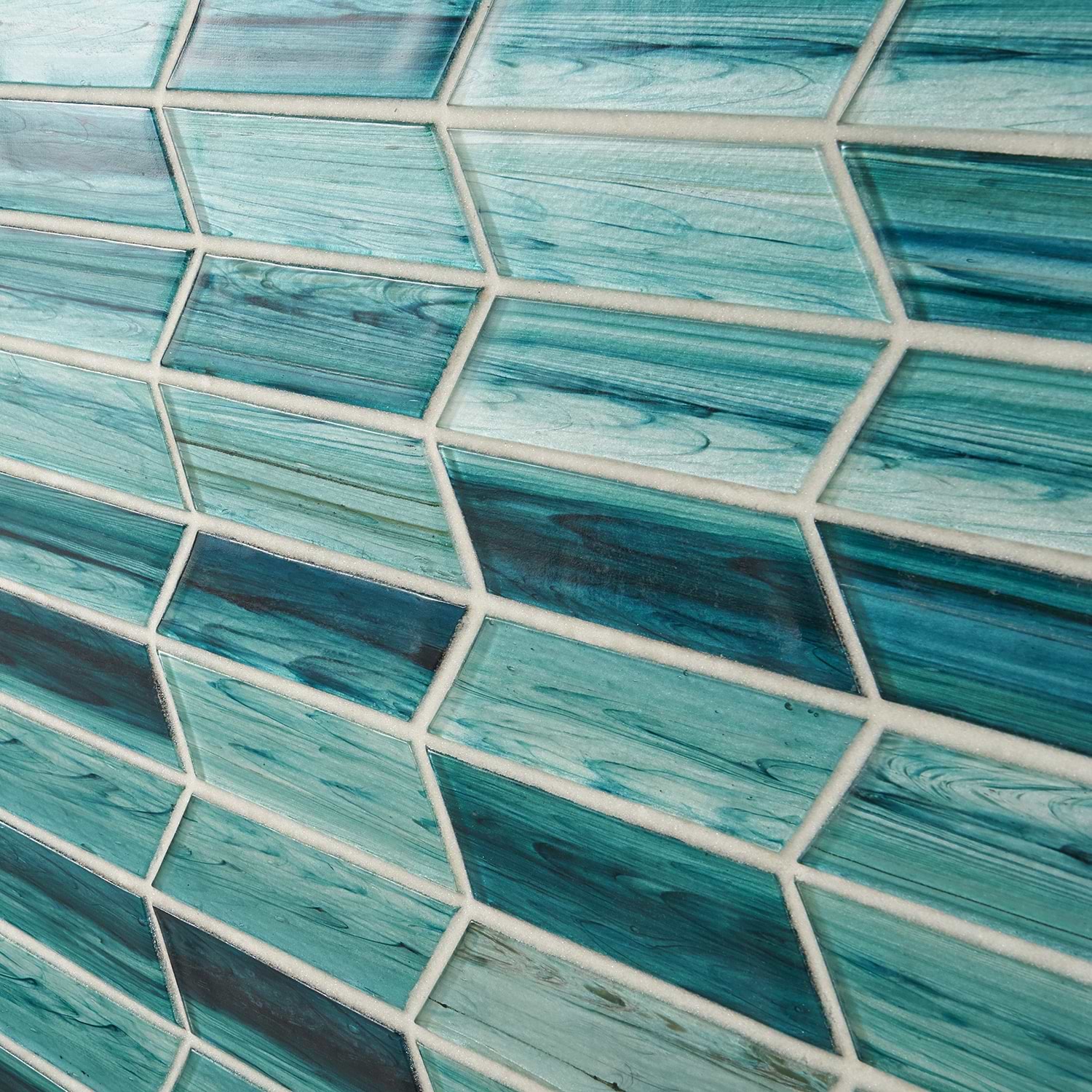 Shop Close Out - Brook Chevron Teal Green 2x7 Polished Glass