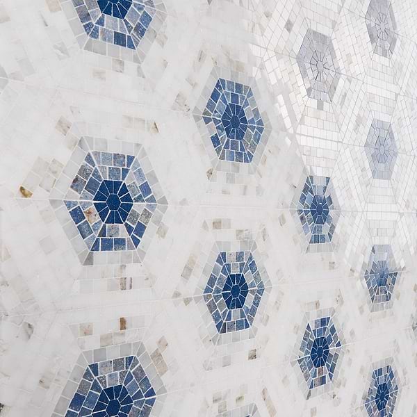 Imogen Azul Blue 6" Hexagon Marble Micro Mosaic Polished Marble