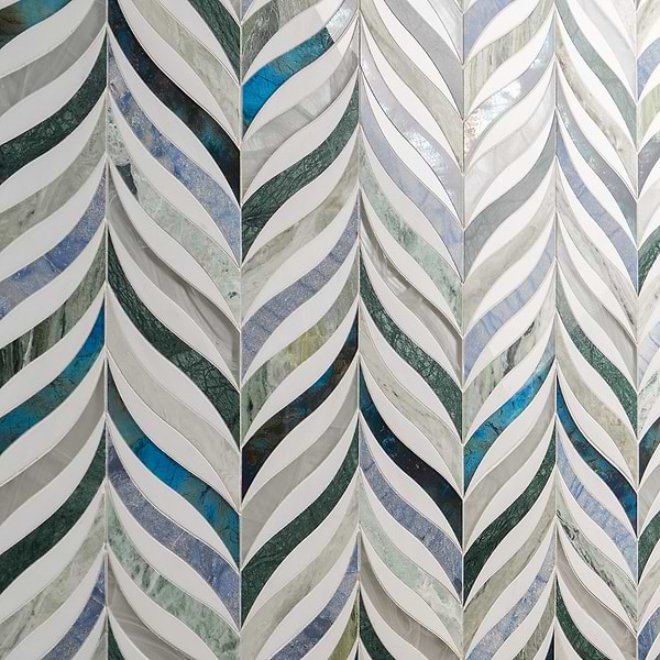 Jasmine Verde Azul Polished Marble and Glass Mosaic Polished Marble + Glass