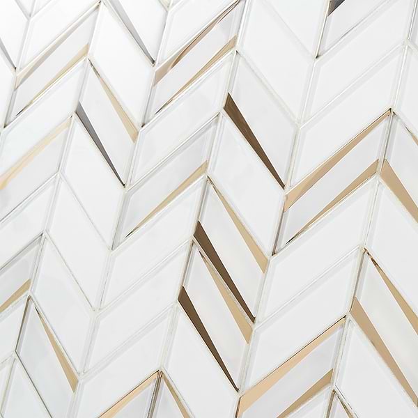 Giazza Roma White and Gold 2x4 Mirrored Glass Polished Mosaic Tile