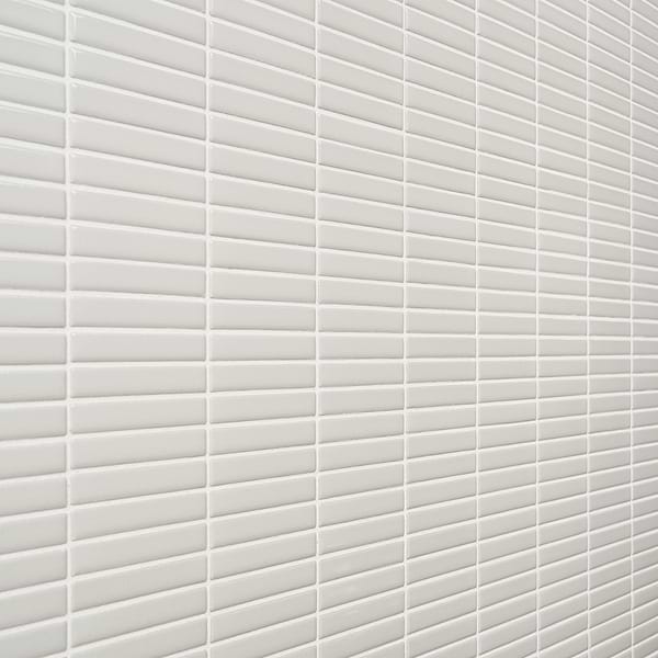 Motek White 1x4" Tri-Stacked Glossy Porcelain Mosaic Tile