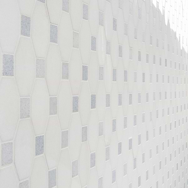 Long Octagon Pattern White Thassos & Blue Celeste Dot Polished Marble