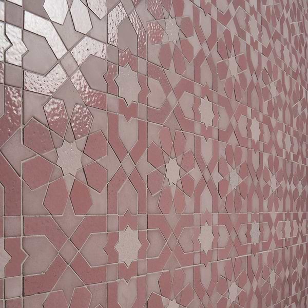 Alpana Fes Terracotta Rosa Mixed Polished Lava Stone and Cement Mosaic Tile