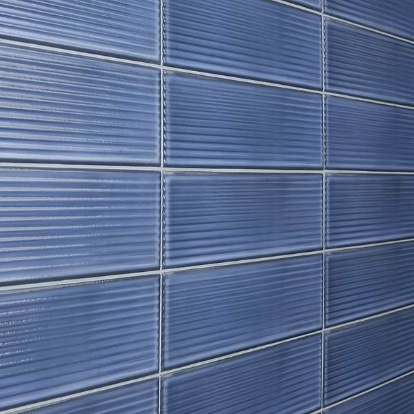 Stacy Garcia Artblock Denim Blue 4x16 Grooved Glossy Porcelain Tile