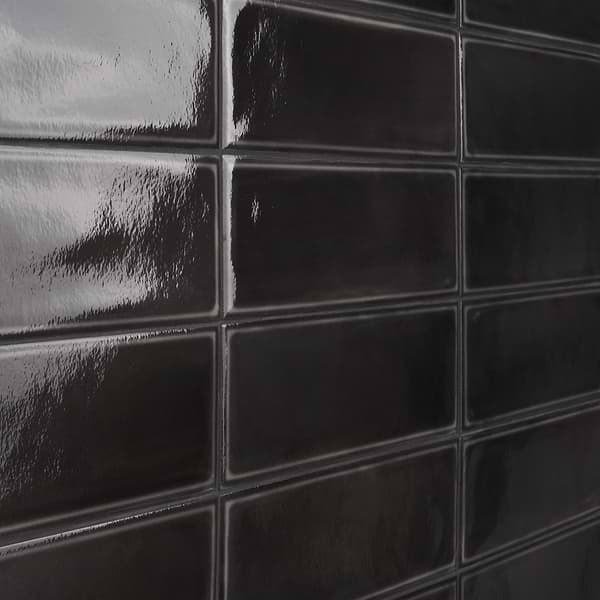 Stacy Garcia Artblock Nero Black 4x16 Glossy Porcelain Tile