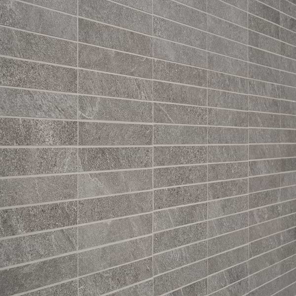 Motley Slate Gray 1x6 Stacked Limestone Look Matte Porcelain Mosaic Tile