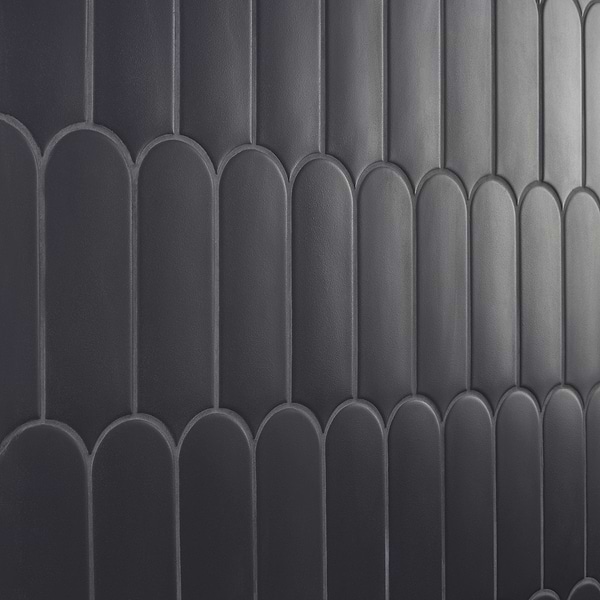 Fan Charcoal 3x8 Fishscale Matte Ceramic Wall Tile