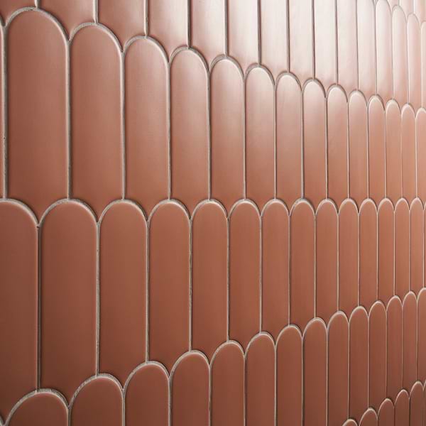 Fan Clay Terracotta Orange 3x8 Fishscale Matte Ceramic Wall Tile
