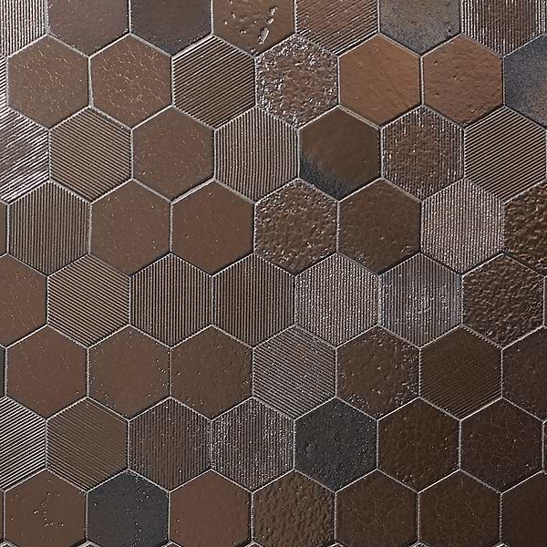 Art Lava Hexagon Mixed Bronze 3" Polished Lava Stone Mosaic Tile