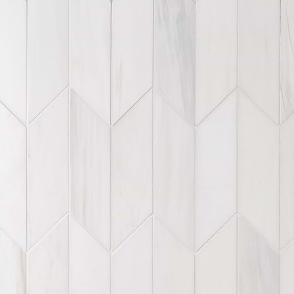 Bianco Dolomite White 3x12 Chevron Premium Honed Marble Tile
