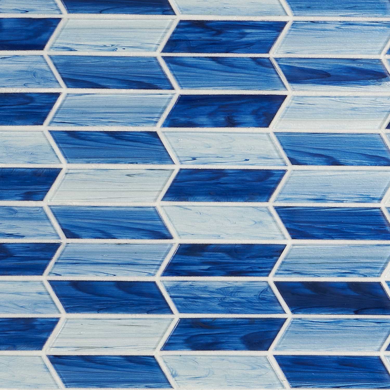 Brook Chevron Azur Blue 2x7 Polished Glass Mosaic Tile