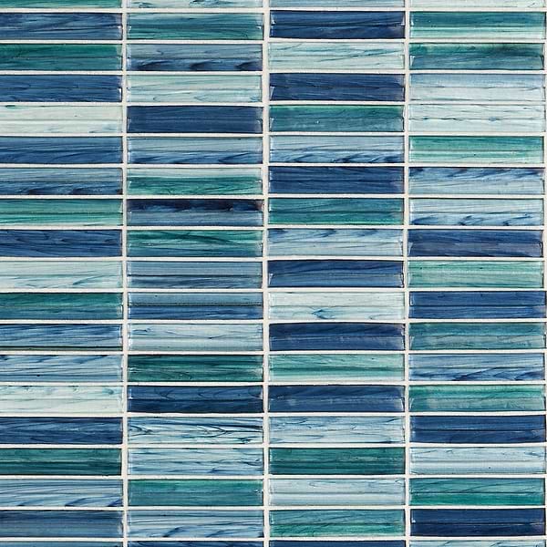 Brook Stacked Aqua; in Blue + Green Glass; for Backsplash, Bathroom Wall, Kitchen Wall, Shower Wall, Wall Tile; in Style Ideas Beach, Classic, Contemporary, Mediterranean, Traditional, Transitional, Tropical