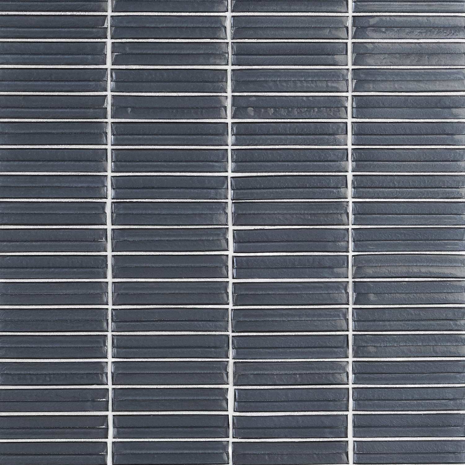 Brook Stacked Midnight Gray 1x5 Polished Glass Mosaic Tile