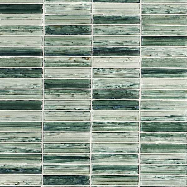 Brook Stacked Sage; in Green Glass; for Backsplash, Bathroom Wall, Kitchen Wall, Wall Tile; in Style Ideas Beach, Classic, Contemporary, Mediterranean, Traditional, Transitional, Tropical