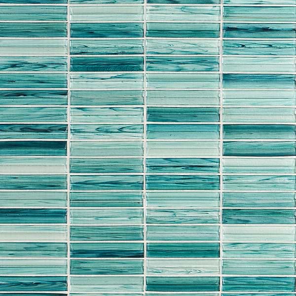 Brook Stacked Teal; in Green Glass; for Backsplash, Bathroom Wall, Kitchen Wall, Wall Tile; in Style Ideas Beach, Classic, Contemporary, Mediterranean, Traditional, Transitional, Tropical
