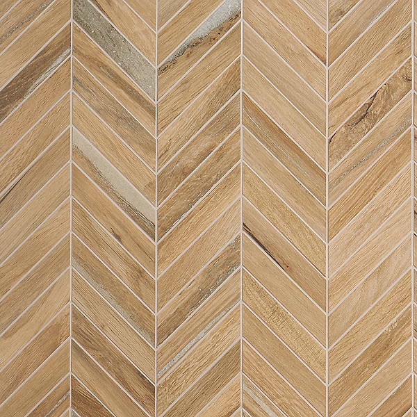 Finity Chevron Birch Matte Porcelain Wood Look Mosaic Tile