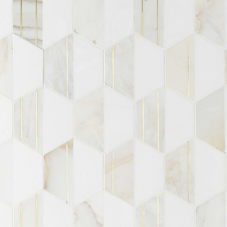 Causeway Bianco 6" Polished Marble and Brass Inlay Mosaic