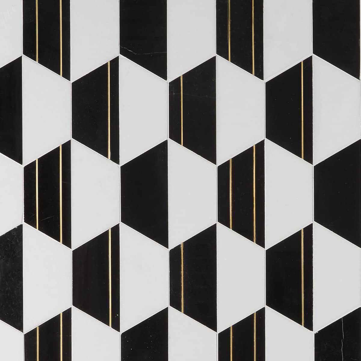 Causeway Nero 6" Polished Marble and Brass Inlay Mosaic