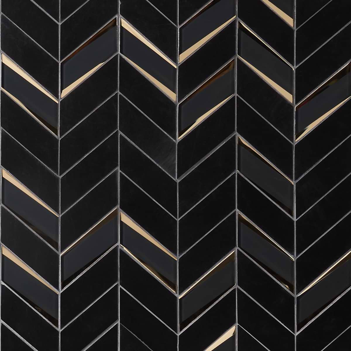 Giazza Portoro Black 2x4 Marble and Mirrored Glass Polished Mosaic Tile