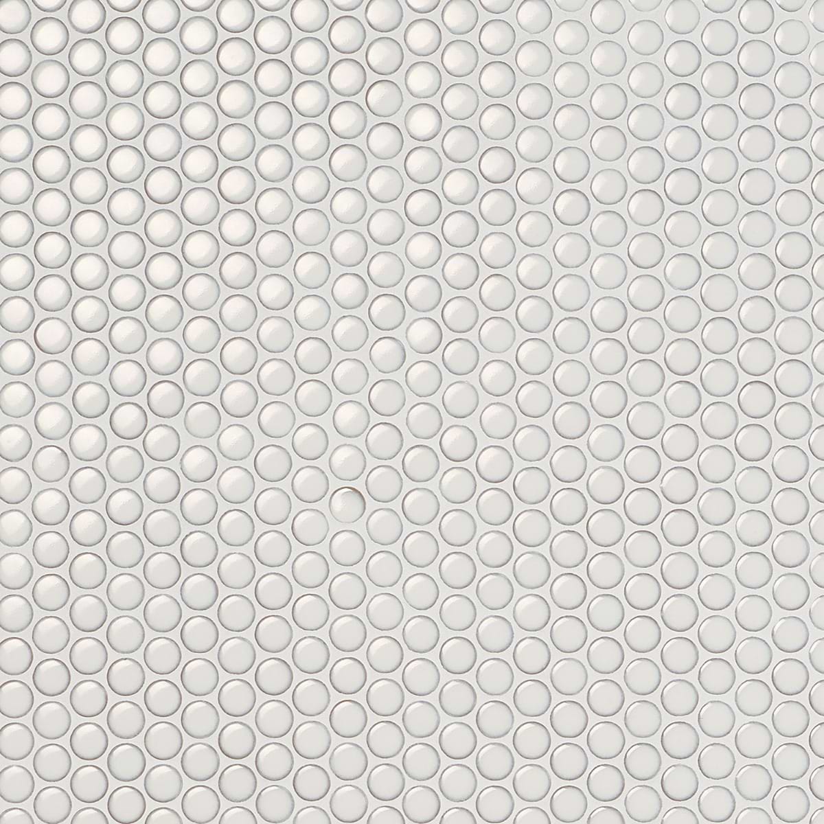 Denim Snow Rimmed 1" Penny Round White  Polished Porcelain Mosaic 