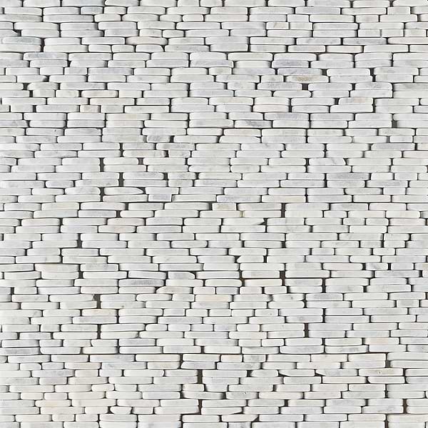 Pebblestone Carrara Stacked Sliced Natural Stone; in White Marble; for Backsplash, Bathroom Wall, Kitchen Wall, Outdoor Wall, Wall Tile; in Style Ideas Contemporary, Farmhouse, Mediterranean, Tropical