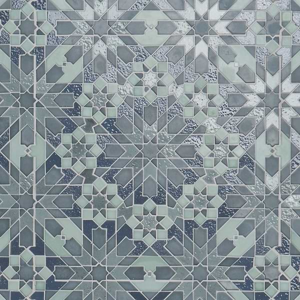 Alpana Taza Ocean Blue Mixed Finish Lava Stone and Cement Mosaic Tile