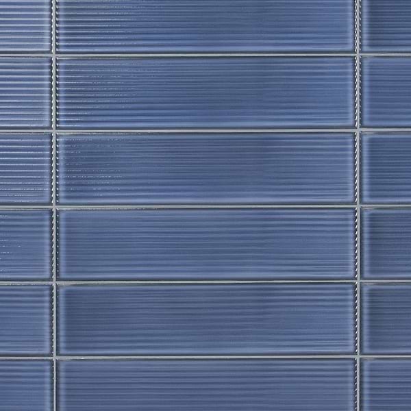 Stacy Garcia Artblock Denim Blue 4x16 Grooved Glossy Porcelain Tile