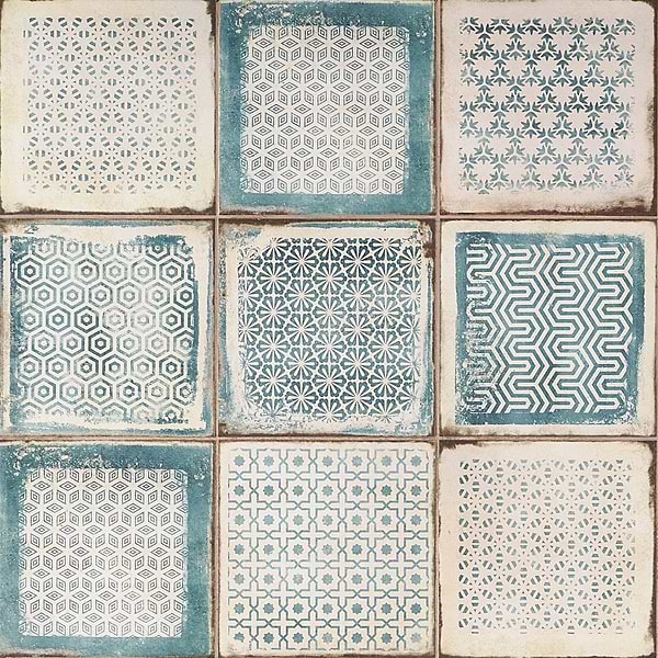 Bernalillo Deco Blue 8x8; in Blue Porcelain; for Backsplash, Bathroom Floor, Bathroom Wall, Commercial Floor, Floor Tile, Kitchen Floor, Kitchen Wall, Outdoor Floor, Outdoor Wall, Shower Wall, Wall Tile; in Style Ideas Cottage, Farmhouse, Mediterranean, Mid Century, Rustic, Traditional, Transitional