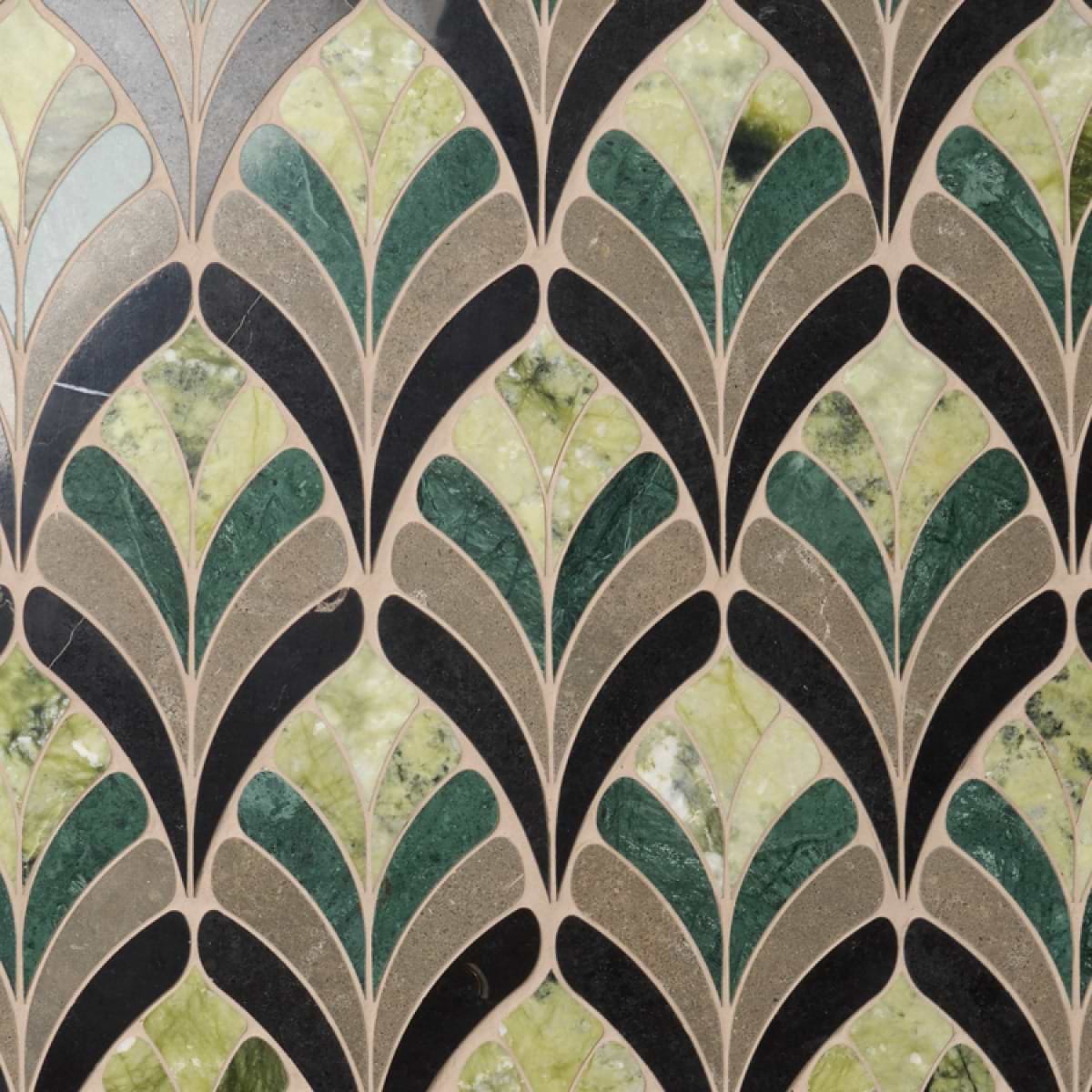 Rosalia Verde Green Floral Marble Mosaic Tile