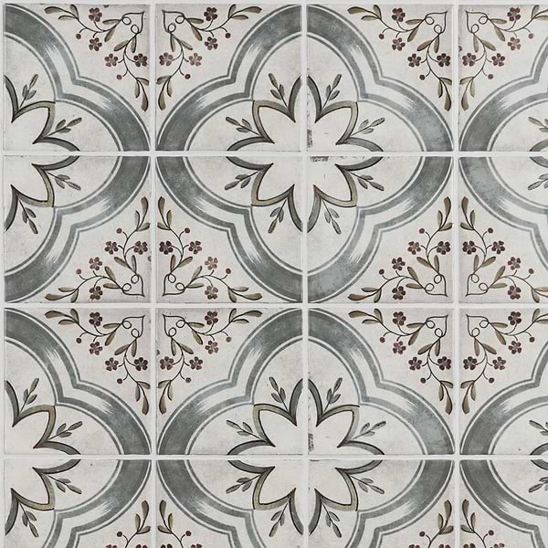 Paula Purroy Como Blossom Blue Gray with Gold 5x5 Matte Ceramic Tile