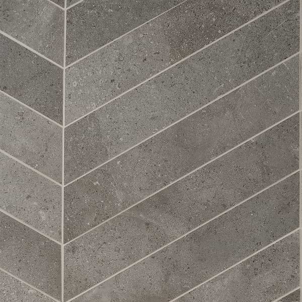 Ages Fossil Dark Gray 4x21 Chevron Limestone Look Matte Porcelain Tile