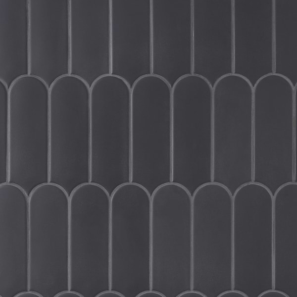 Fan Charcoal 3x8 Fishscale Matte Ceramic Wall Tile