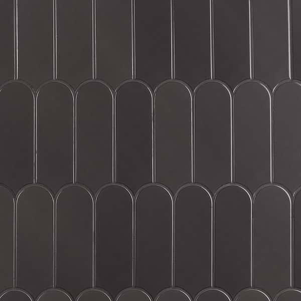 Fan Charcoal 3x8 Fishscale Mixed Finishes Ceramic Wall Tile