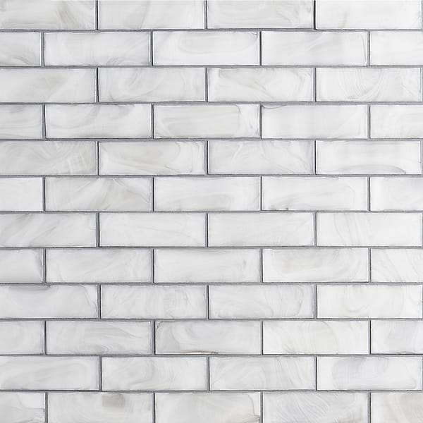 Kalifa Iridescent Pearl White 2x6 Polished Glass Mosaic Tile