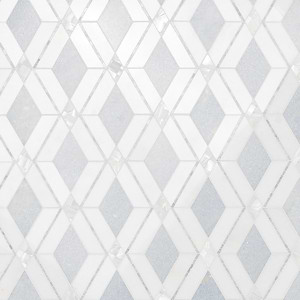 Elaine Azul Blue Celeste Polished Marble and Pearl Mosaic Tile
