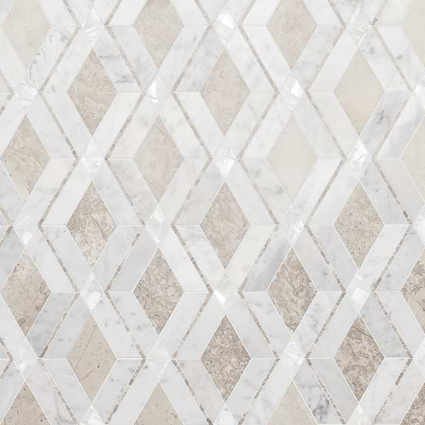 Elaine Champagne Beige Polished Marble and Pearl Mosaic Tile